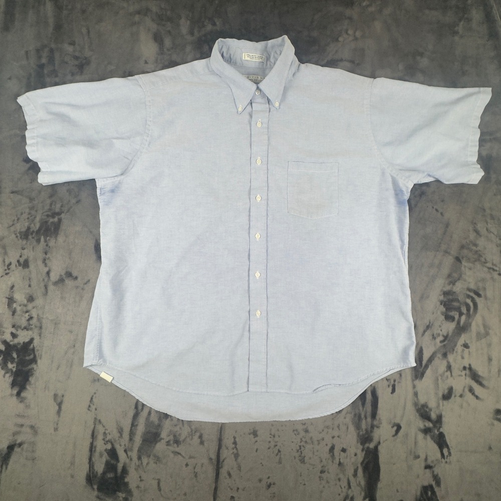 Van Heusen Button Down Shirt Mens 18.5 Blue Short Sleeve Oxford Single Needle US